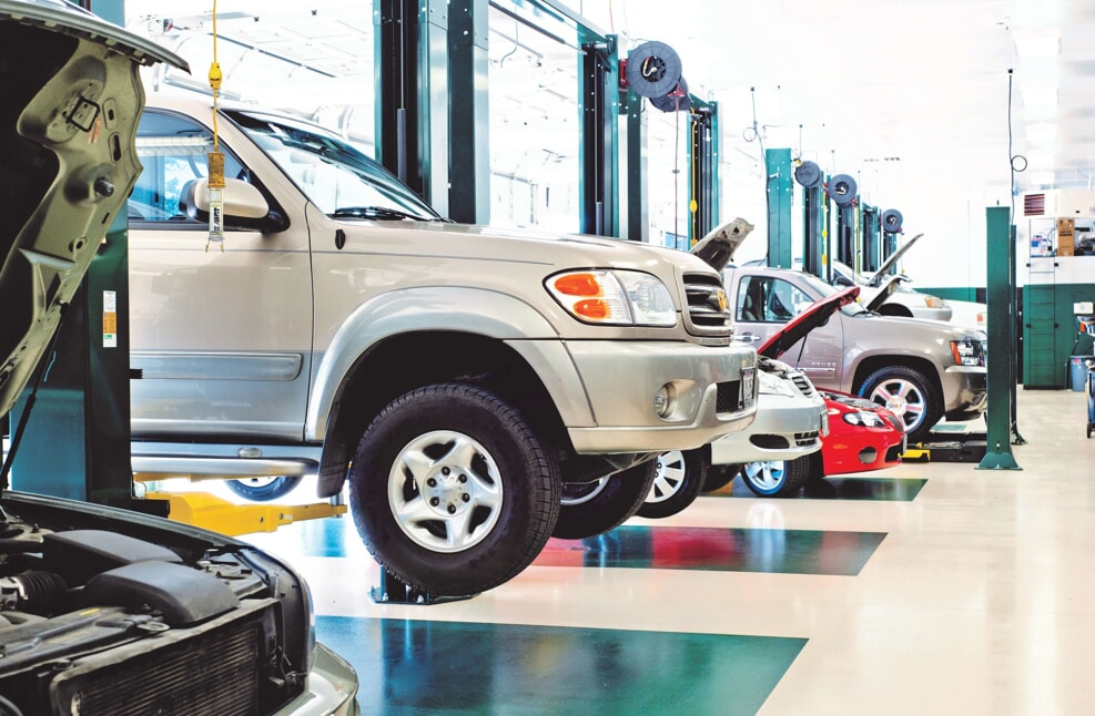 Vehicles inside a modern automotive service centre